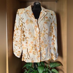 🆕️ Tuzzi Floral Linen Blend Ruffle Blazer Jacket With Criss Cross Ties